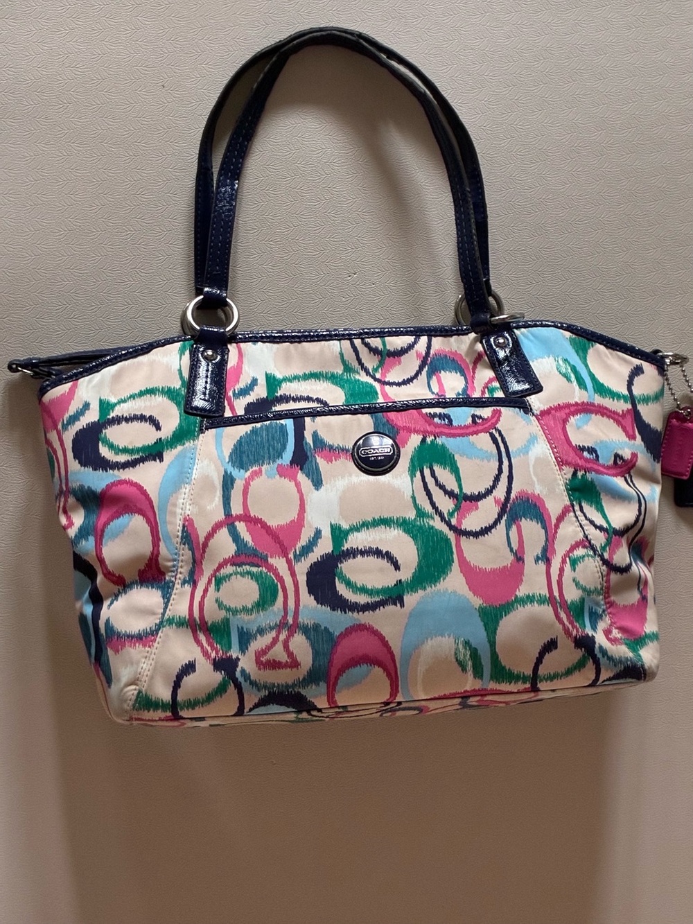 Coach Multicolor Canvas Shoulder Bag with Navy Trim C1373-F24444